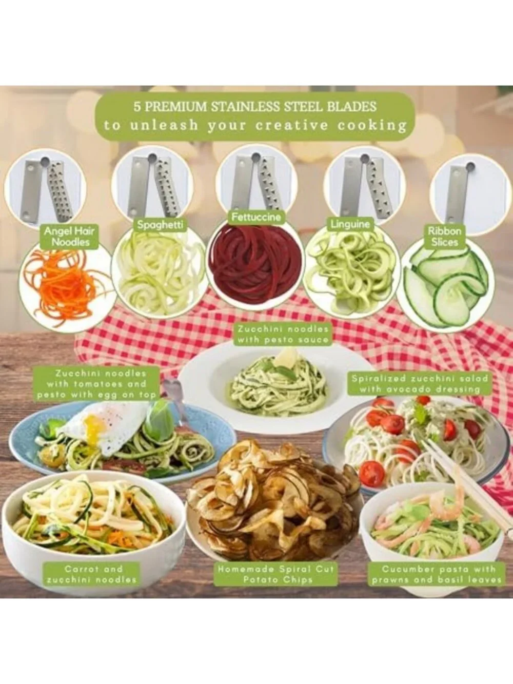 5-Blade Vegetable Spiralizer & Noodle Maker - Zucchini, Sweet Potato, Beet